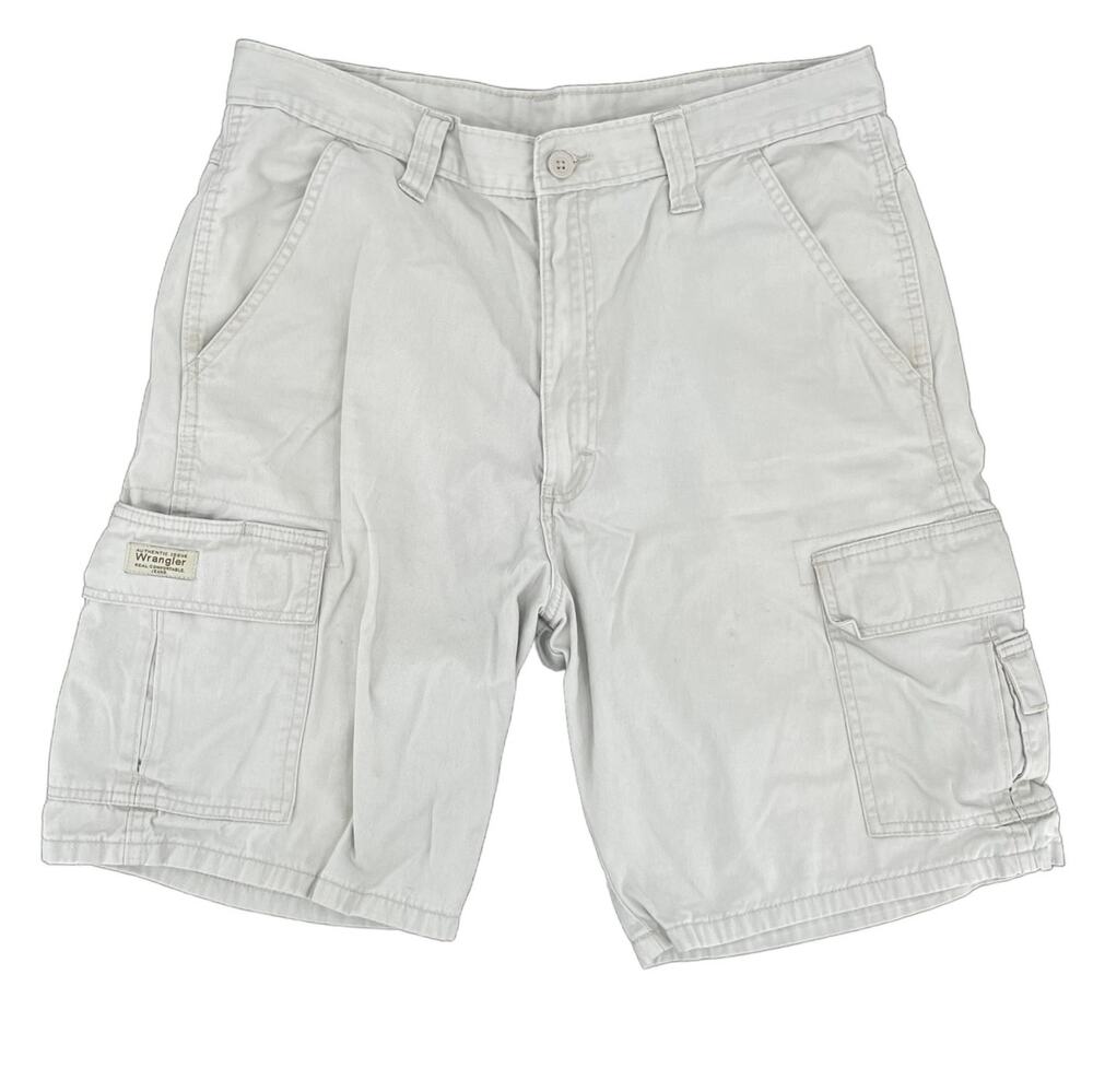 Wrangler Cargo Shorts Neutral Khaki Cream Thrashed Junk Summer Workwear Size 34
